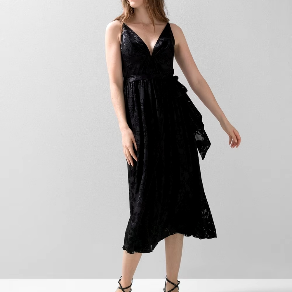 WHBM Sleeveless Deep V-Neck Burnout Midi Dress
